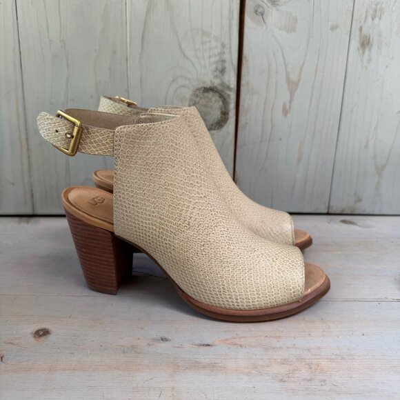 UGG AUDREY EXOTIC EMBOSSED LEATHER PEEP TOE SHOES - Picture 4 of 7